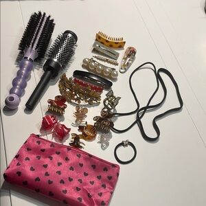 Purple/Black Hair Styling Brushes MISC makeup bag, clips&barrettes 🌸